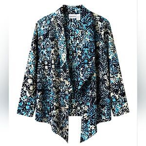 Chico's Blue and Black Patterned Open Front Cardigan Size 0